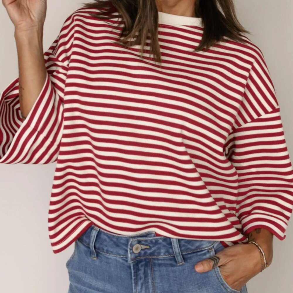 Womens Striped Top Bow Detail Cutout Drop Shoulder Women’s Size Small